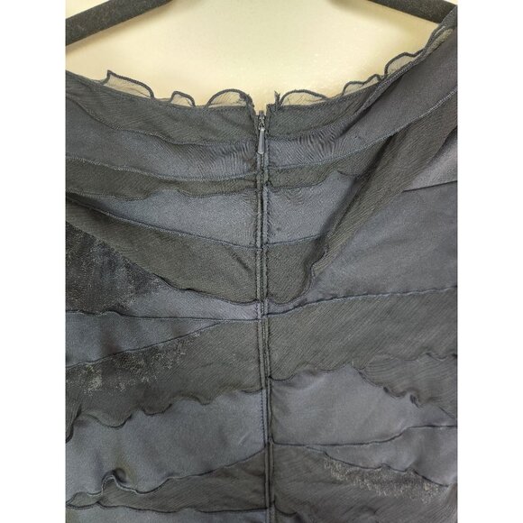 Tadashi Shoji Women's Sz.10 Navy Ruffle Silk Tiered Maxi Belted Cocktail Dress - Picture 8 of 9